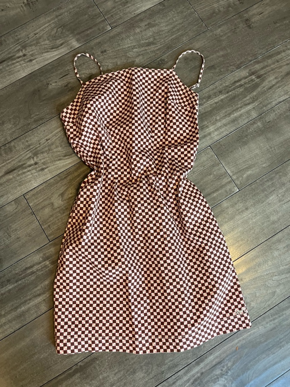 Levi's Pink and Brown Checkerboard Spaghetti Strap Mini Dress